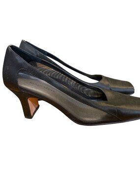 Karen Scott Black Satin Heels With Mesh Sides & Square Toe 8.5M